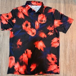 Under Armour Men’s Black Polo with Red Floral Pattern